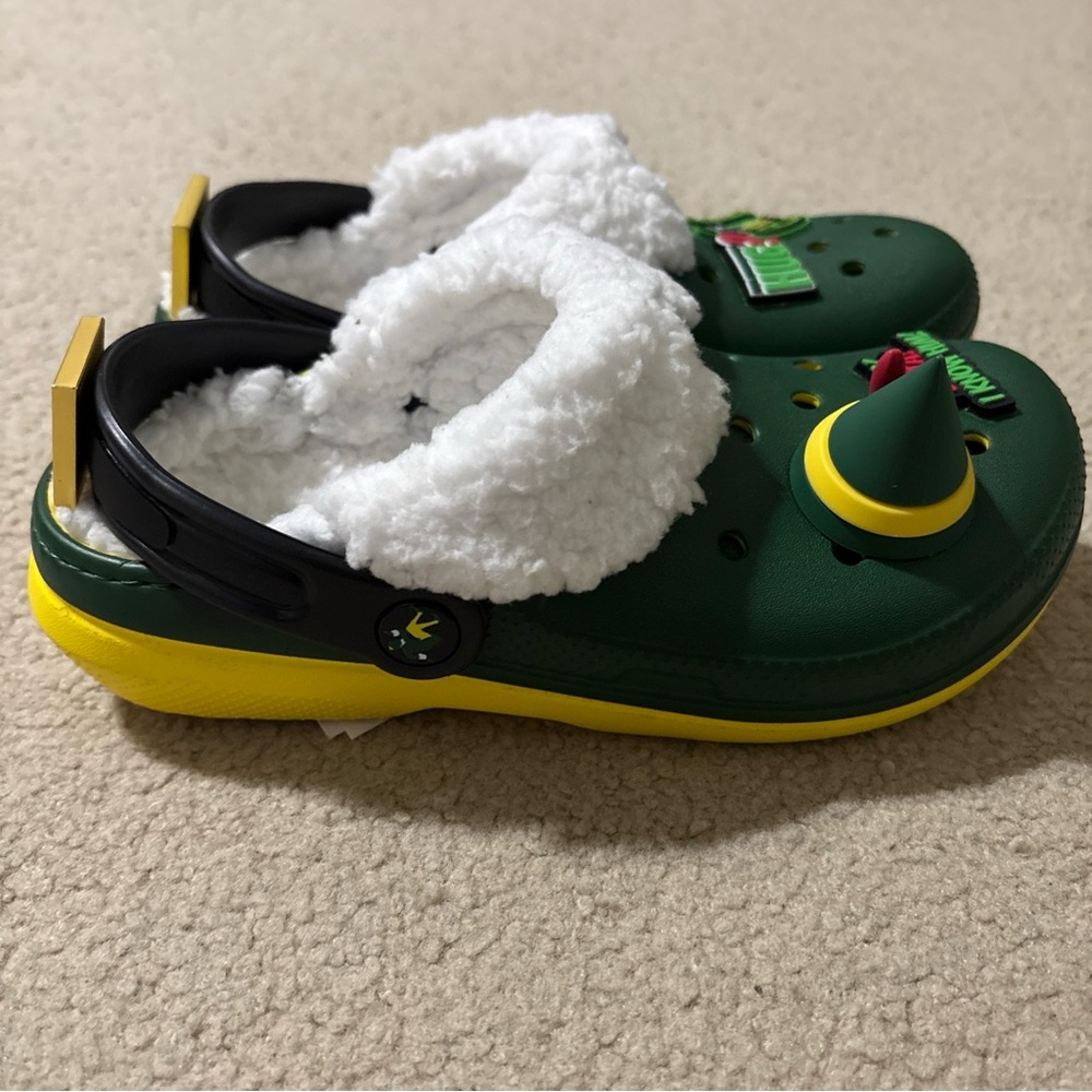Crocs Buddy The Elf Kids Size 3 Fleece Lined Christmas Clogs Mules Shoes Green - Picture 7 of 11